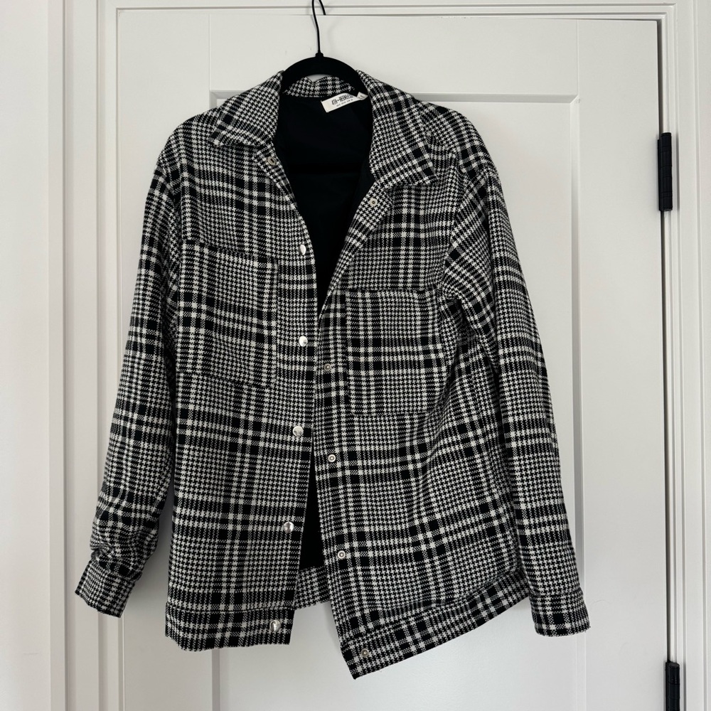 Black and White Plaid Button-Up Shirt